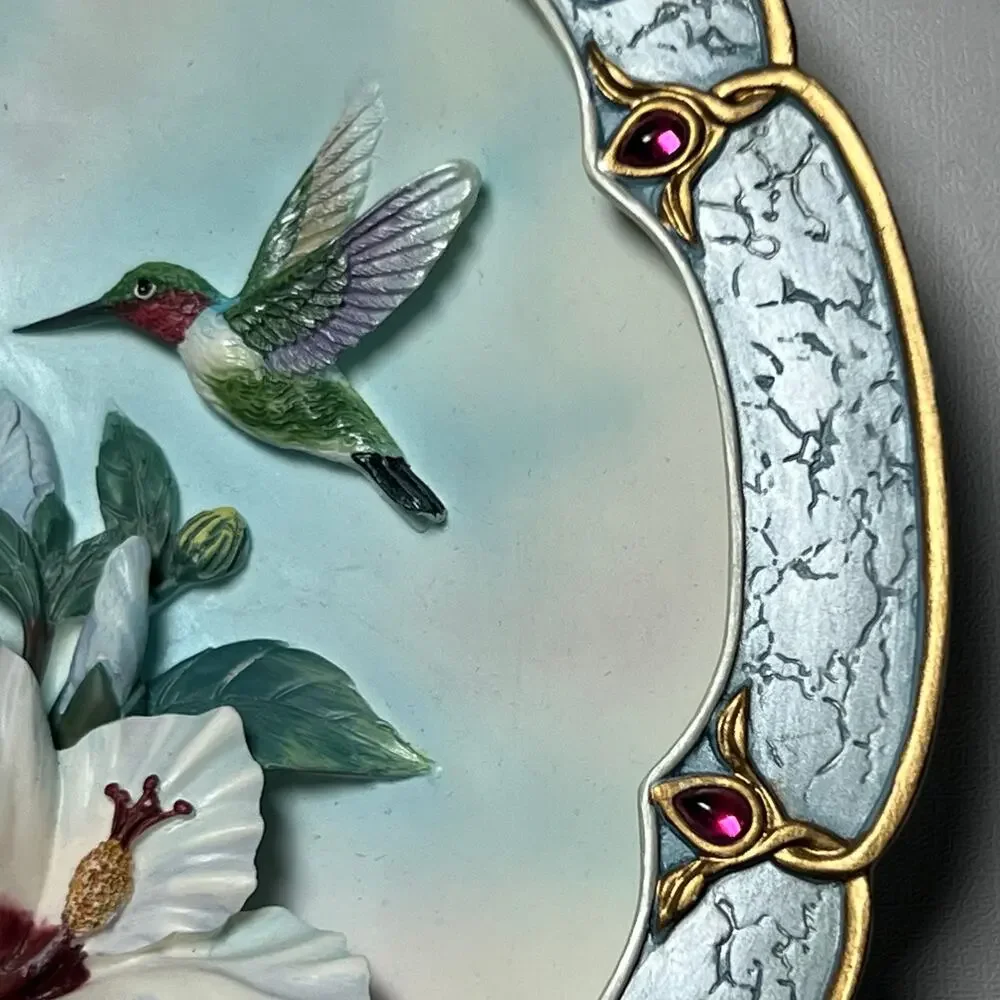 Lena Liu 3D Morning Jewels Rose Colored Dawn Hummingbird Plate Bradford Exchange